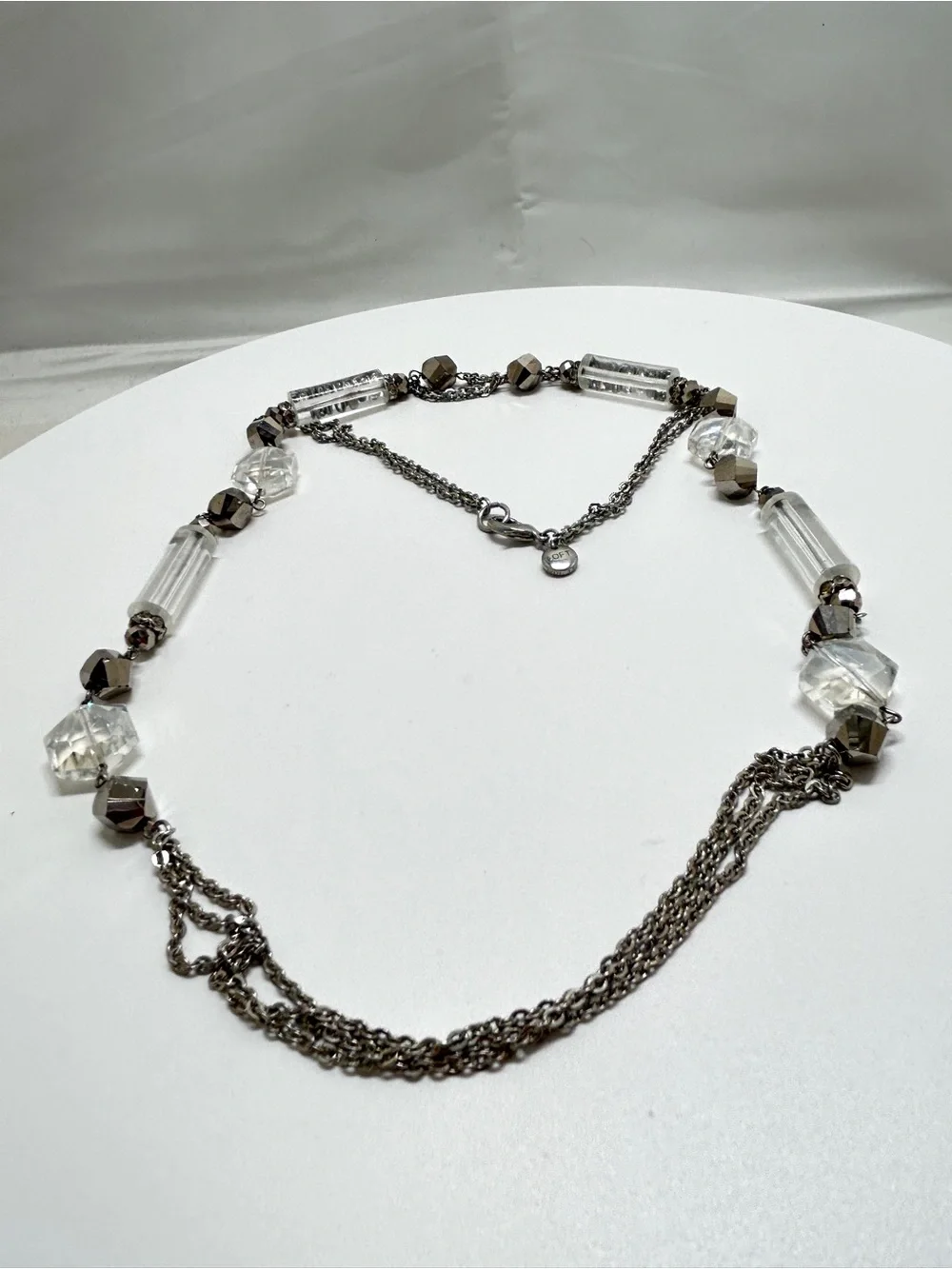 LOFT, Silver, Clear Lucite And Crystal Long Necklace